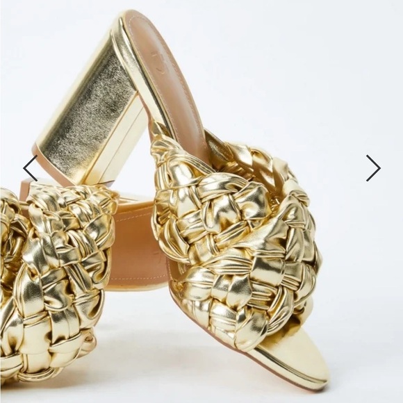 Just Fab Blair Gold Woven Block Heel Sandals sz 6.5 nwb - Picture 2 of 7